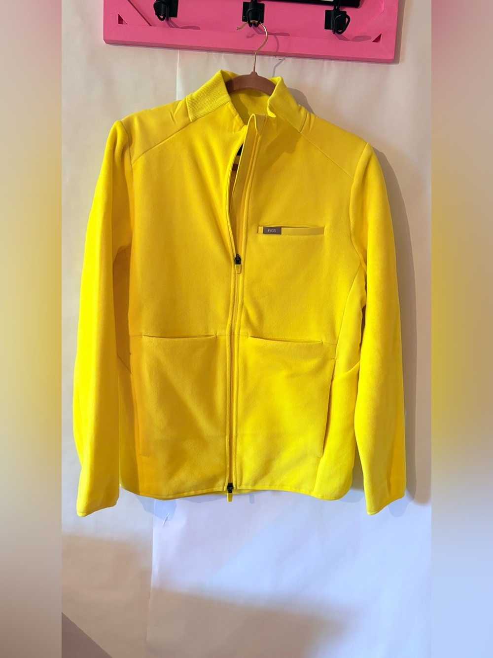 Figs Women's on shift performance fleece yellow jacket. Medium
